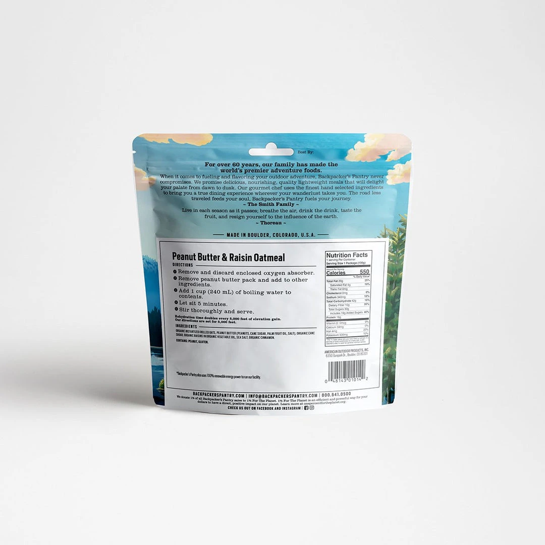 Food Backpackers Pantry Peanut Butter & Raisin Oatmeal 4 Food Backpackers Pantry Peanut Butter & Raisin Oatmeal