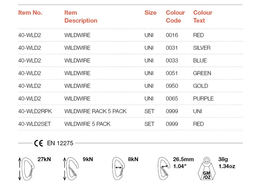 Non-locking Carabiners Wild Country Wildwire Carabiner - All Colors 9 Non-locking Carabiners Wild Country Wildwire Carabiner - All Colors